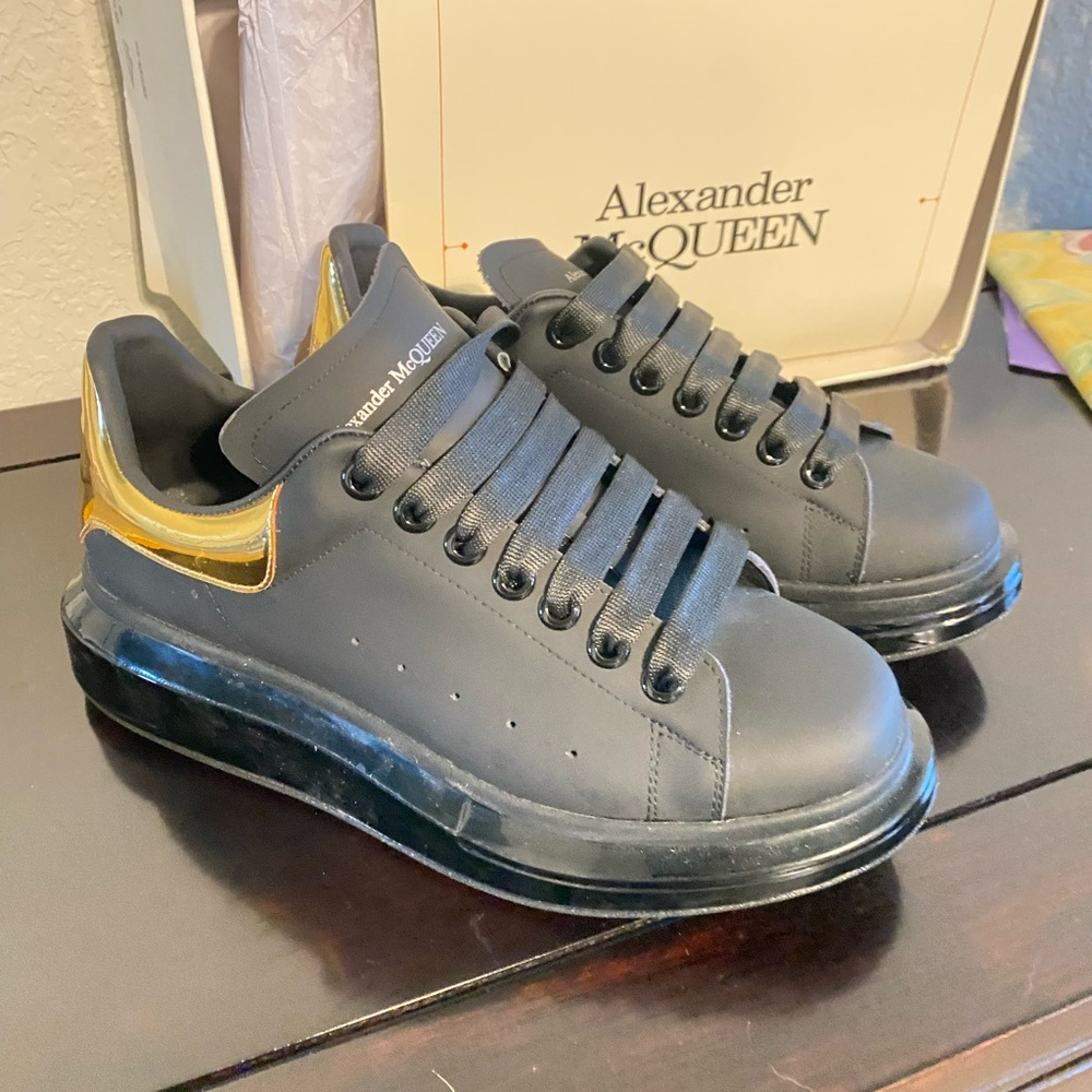 Alexander McQueen Black Sneakers with Gold Accents